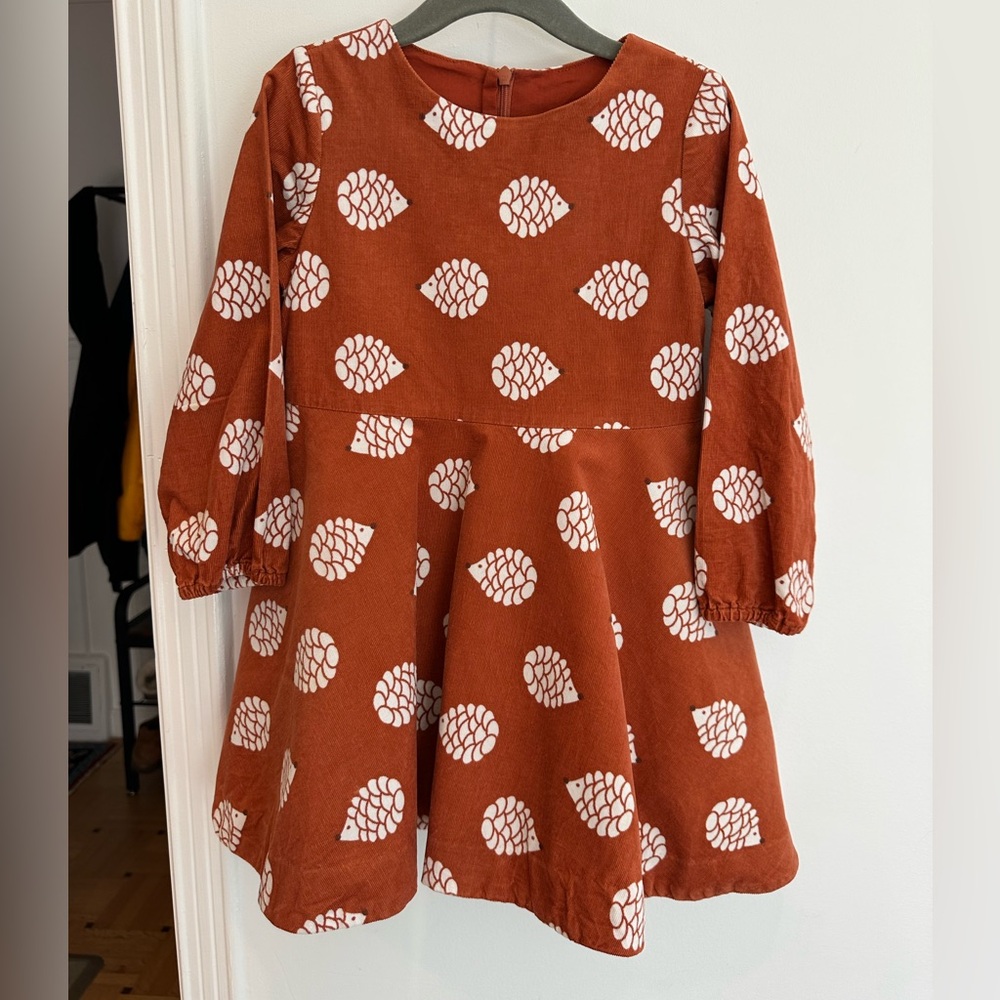 Jacadi Rust Corduroy Dress with Hedgehog Accents size 4A